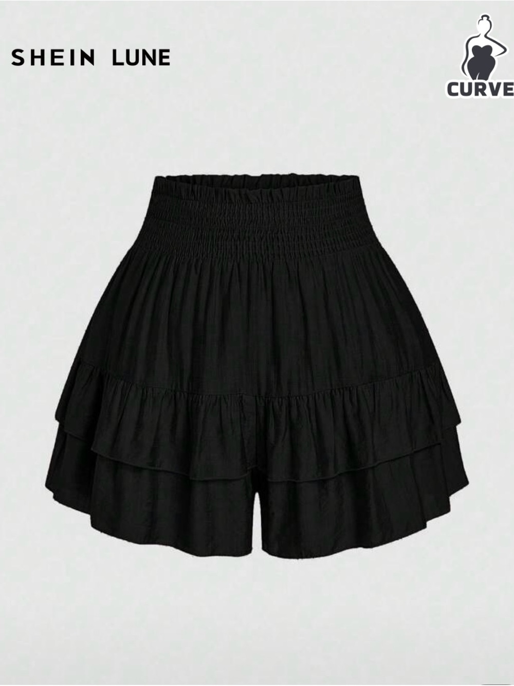 SHEIN Black Tiered Ruffle Skort with Smocked Waist
